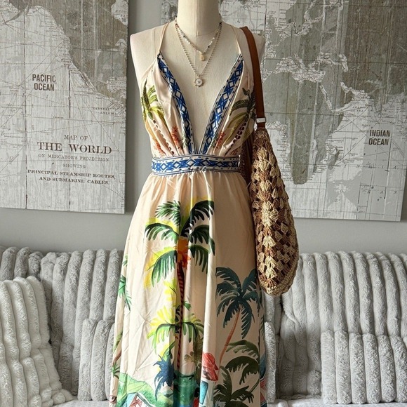 SHEIN Dresses & Skirts - SHEIN Tropical Palm Tree Maxi Dress Halter Neck Resort Wear Size‎ XS